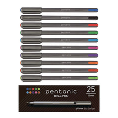 TOPS Medium 1 mm PENTONIC Stick Ballpoint Pen - Assorted Ink Colors/Charcoal Gray Barrel (25/Pack)