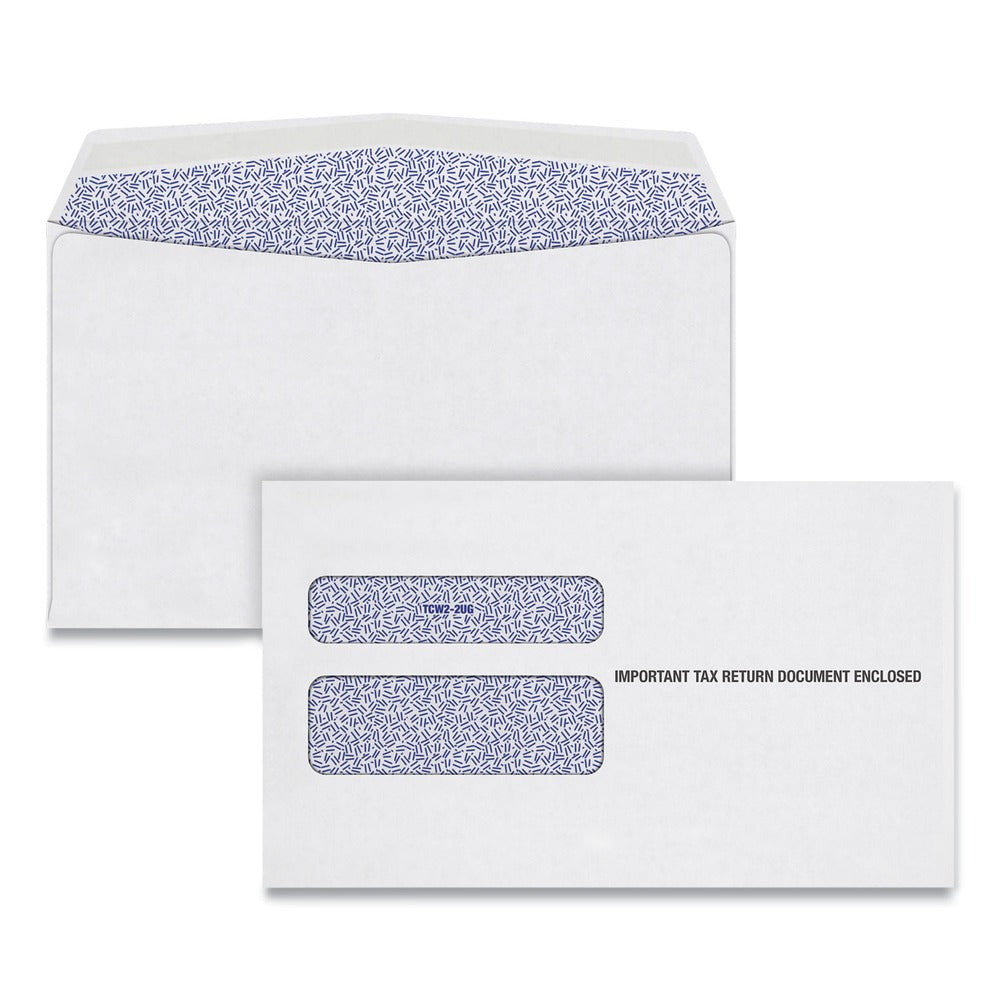 Adams 5.63in. x 9in. Gummed Closure Commercial Flap W-2 Laser Double Window Envelope - White (24/Pack)