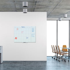 U Brands 47 x 35 Floating Glass Dry Erase Undated One Month Calendar - White