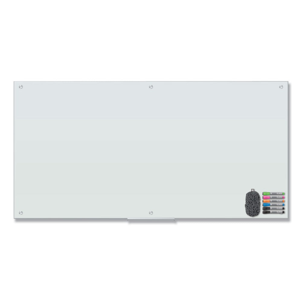 U Brands 70 in. x 35 in. Magnetic Glass Dry Erase Board Value Pack - Frosted White