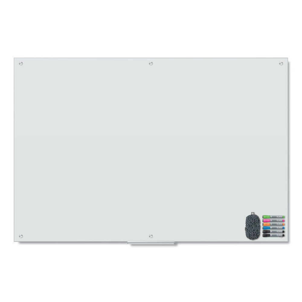 U Brands 70 in. x 47 in. Magnetic Glass Dry Erase Board Value Pack - Frosted White