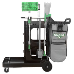 Unger UNGCRTZN ZoneCleanRx 23.5 in. x 25 in. x 25 in. 3 Shelves Plastic Janitorial Carts - Black