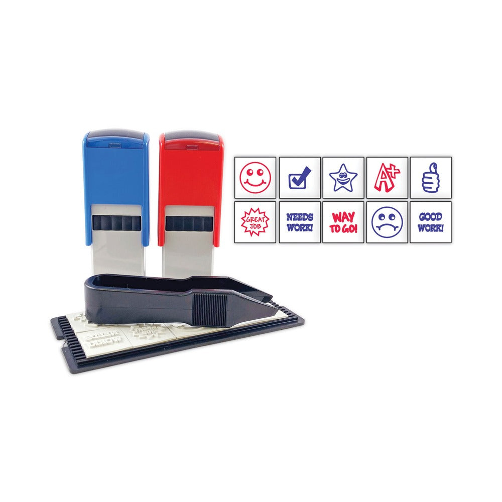 Trodat Printy 10-in-1 0.63 in. Diameter Self-Inking Teacher Stamp - Blue/Red