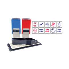 Trodat Printy 10-in-1 0.63 in. Diameter Self-Inking Teacher Stamp - Blue/Red