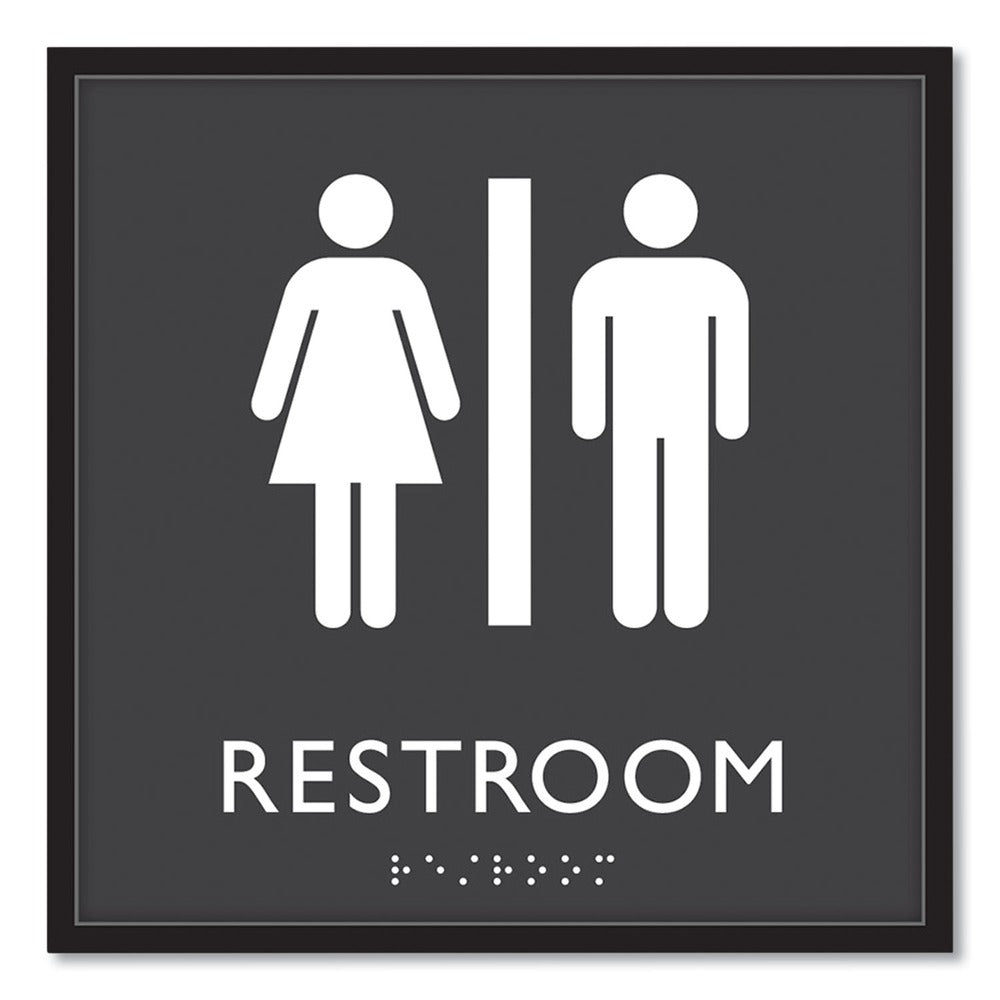 Headline Sign 8 in. x 8 in. Unisex Restroom Plastic ADA Sign - Clear/White