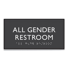 Headline Sign 4 in. x 8 in. All Gender Restroom Plastic ADA Sign - Clear/White