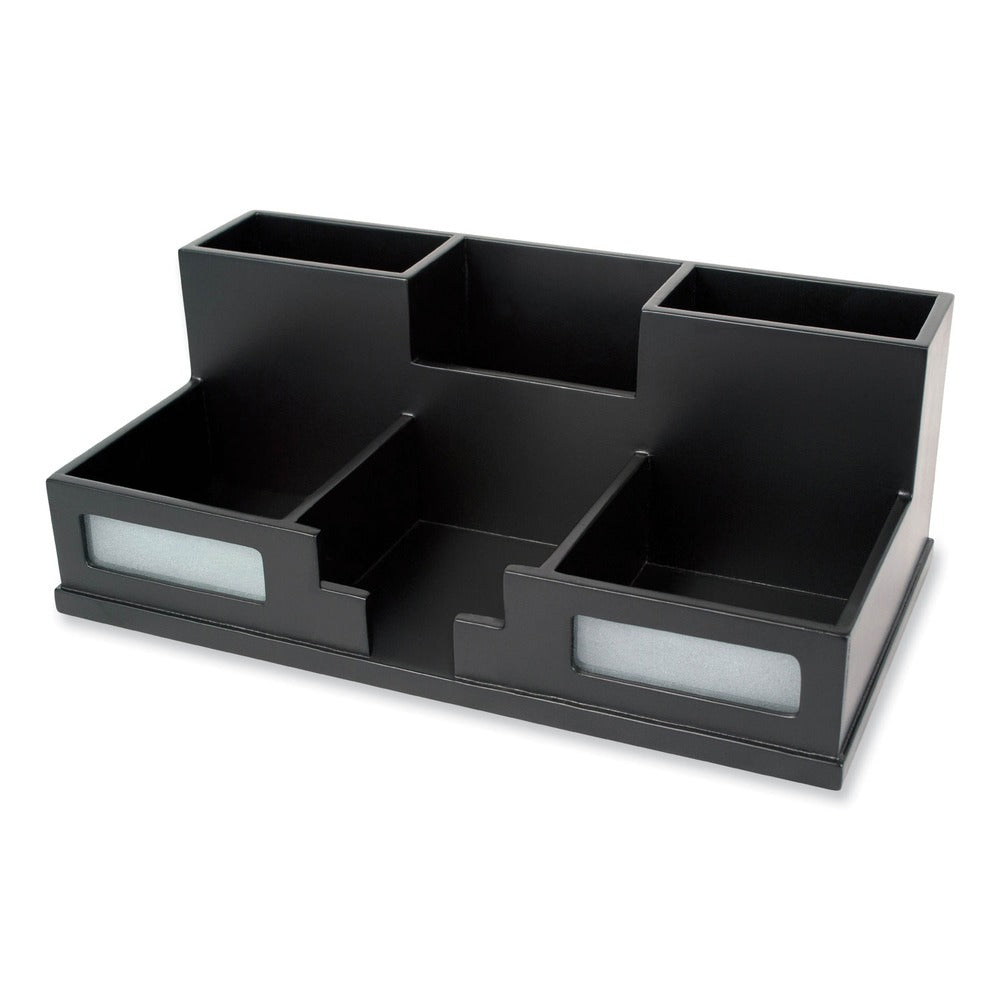 Victor 10.5 in. x 5.5 in. x 4 in. 6 Compartments Wood Desk Organizer with Smartphone Holder - Midnight Black