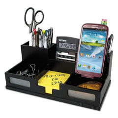 Victor 10.5 in. x 5.5 in. x 4 in. 6 Compartments Wood Desk Organizer with Smartphone Holder - Midnight Black