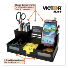 Victor 10.5 in. x 5.5 in. x 4 in. 6 Compartments Wood Desk Organizer with Smartphone Holder - Midnight Black