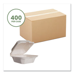 Vegware WHBRG-6 HW 5.9 in. x 5.9 in. x 2.9 in. Molded Fiber Compostable Sugarcane Clamshell Containers - White (400/Carton)