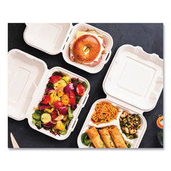 Vegware WHBRG-6 HW 5.9 in. x 5.9 in. x 2.9 in. Molded Fiber Compostable Sugarcane Clamshell Containers - White (400/Carton)