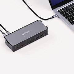Verbatim 15-in-1 Audio/DisplayPort/HDMI/Micro SD/RJ45/SD/USB-A/USB-C Pro Docking Station - Gray