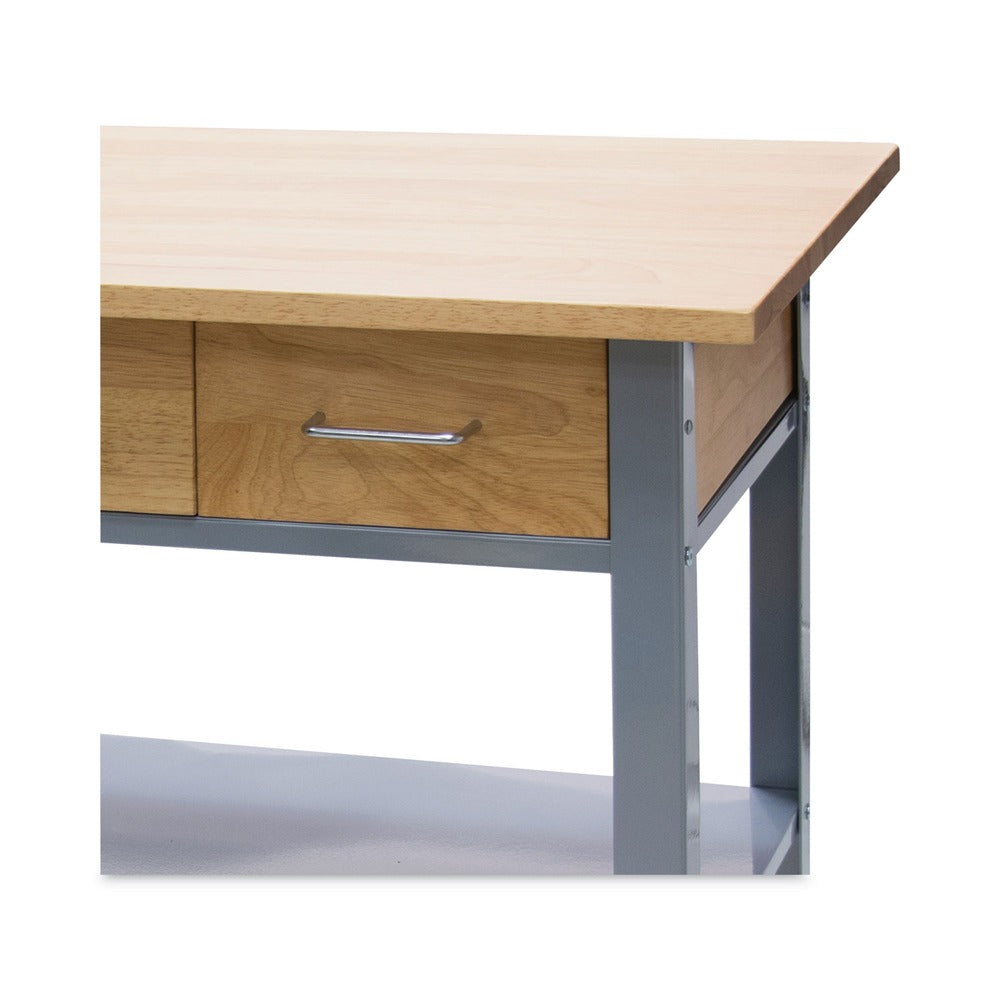Vertiflex 3 Shelves 3 Drawers 35.5 in. x 19.75 in. x 34.25 in. Wood Countertop Serving Cart - Oak/Gray