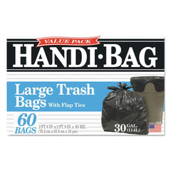 Handi-Bag 30 in. x 33 in. .65 mil 30 Gallon Super Value Pack Trash Bags - Black (60/Box)