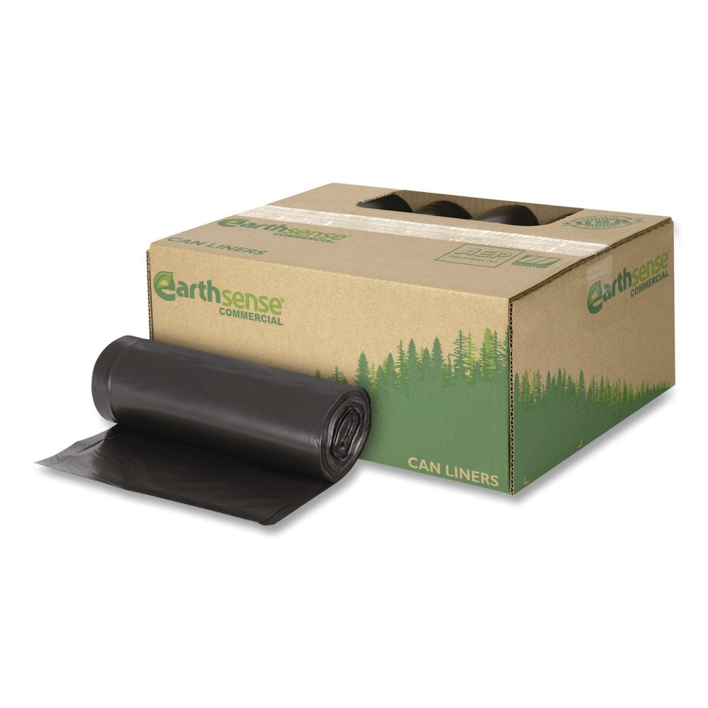 Earthsense Commercial 38 in. x 58 in. 1.65 mil 60 Gallon Linear Low Density Recycled Can Liners - Black (100/Carton)