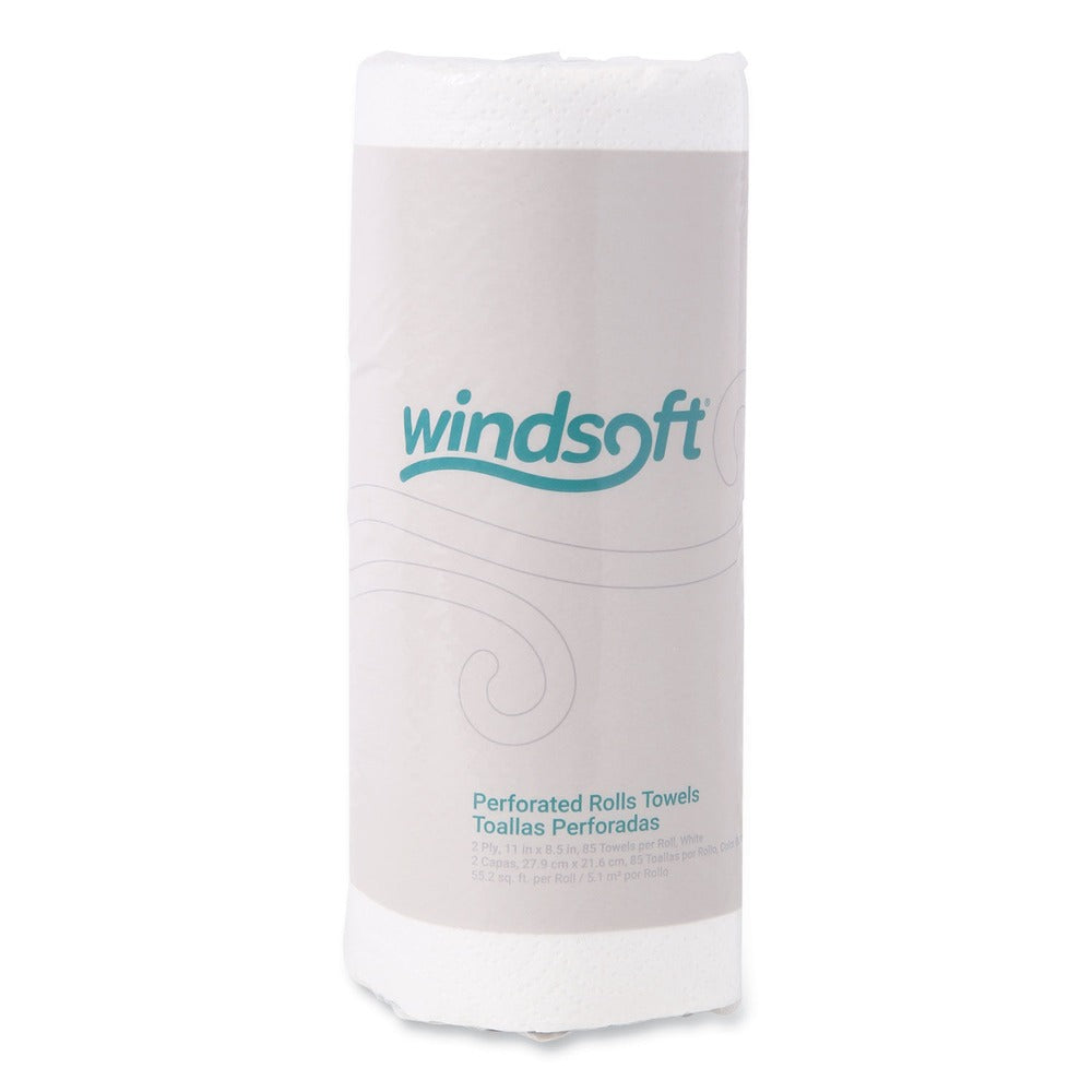 Windsoft 122085CTB 11 in. x 8.5 in. 2-Ply Kitchen Roll Towels - White (30 Rolls/Carton)