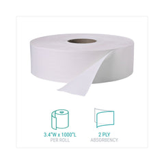 Windsoft 3.4 in. x 1000 ft. 2 Ply Septic Safe Jumbo Roll Bath Tissue - White (12 Rolls/Carton)