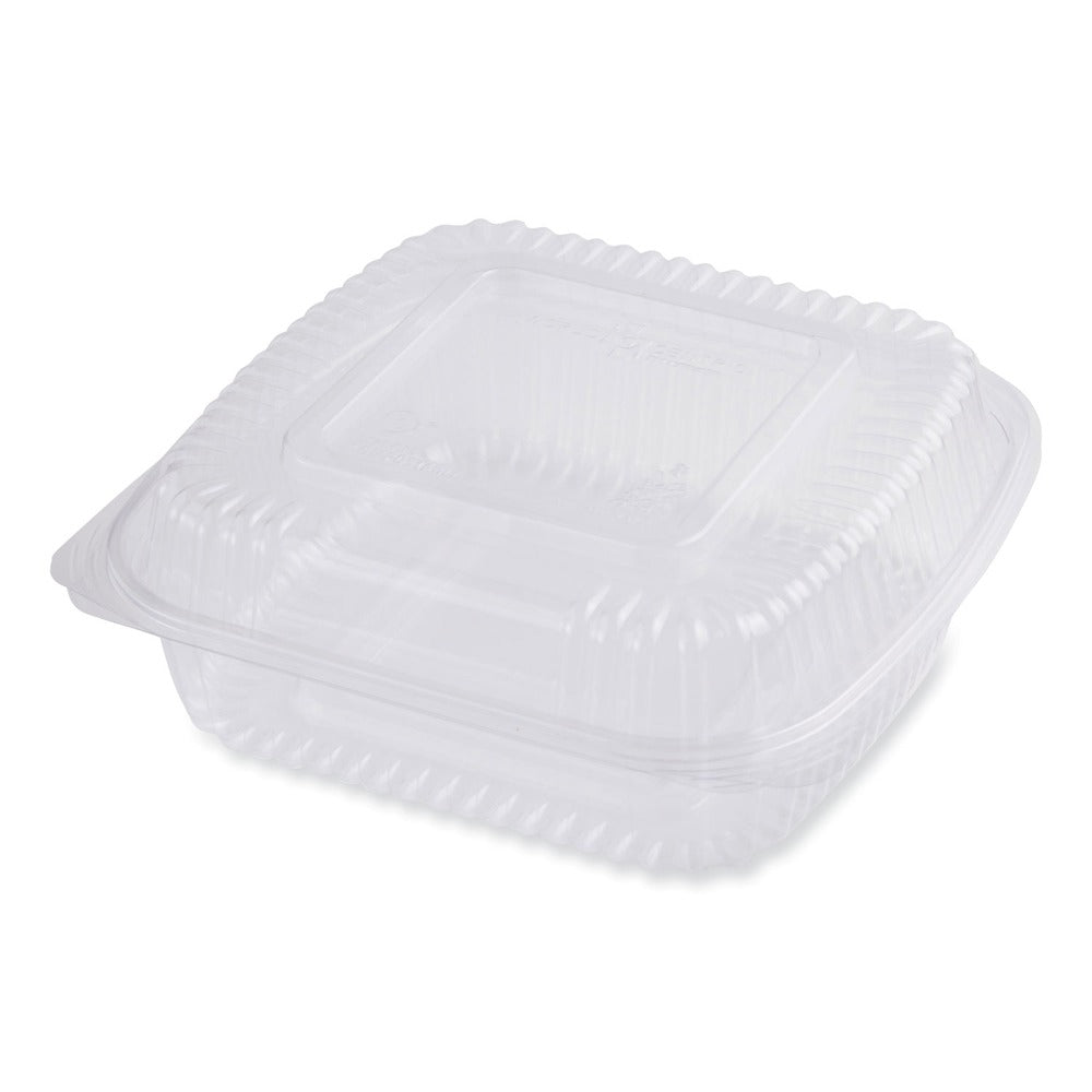 World Centric 8.3 in. x 8.6 in. x 3.1 in. 46 oz. PLA Plastic Hinged Clamshells - Clear (300/Carton)