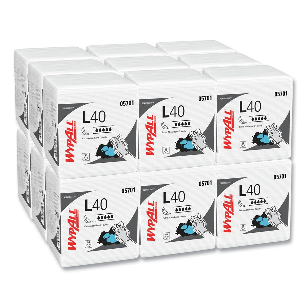 WypAll L40 1/4 Fold 12.5 in. x 12 in. Towels - White (56/Box, 18 Packs/Carton)