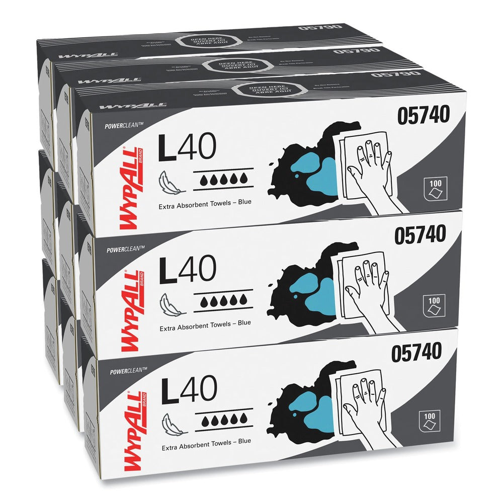 WypAll L40 POP-UP Box 9.8 in. x 16.4 in. Towels - Blue (100/Box, 9 Boxes/Carton)