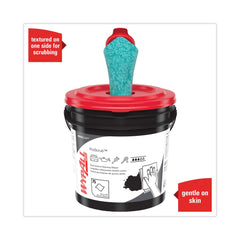 WypAll Power Clean ProScrub 9.5 in. x 12 in. Pre-Saturated Wipes - Citrus Scent, Green (75/Bucket)