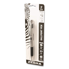 Zebra F-301 Ballpoint Pen, Retractable, Fine 0.7 mm, Black Ink, Stainless Steel/Black Barrel