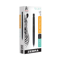 Zebra 0.7 mm Retractable Fine bLen Gel Pen - Black Ink, Black Barrel (12/Pack)