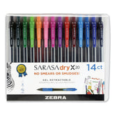 Zebra 0.7 mm Sarasa Dry Gel X20 Gel Pen - Medium/Assorted Ink and Barrel Colors (14/Set)