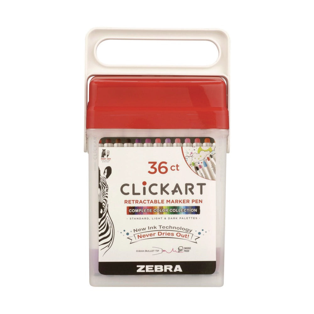 Zebra ClickArt Fine 0.6 millimeter Retractable Porous Point Pen - Assorted Ink/White Barrel (36/Pack)