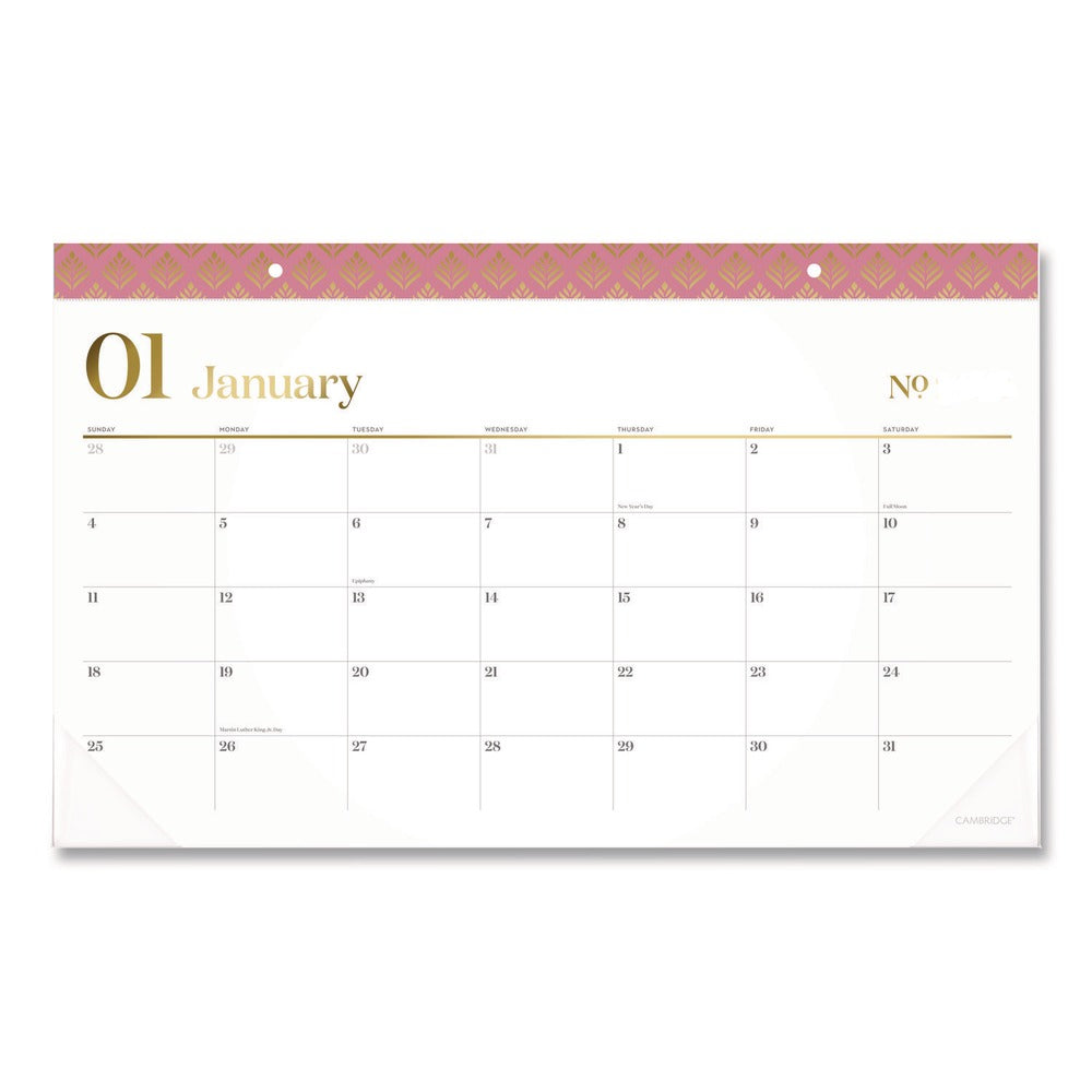 AT-A-GLANCE 17.75 in. x 11 in. 12-Month (Jan-Dec 2026) Workstyle Compact Deskpad - White Sheets/Pink Headband/Clear Corners
