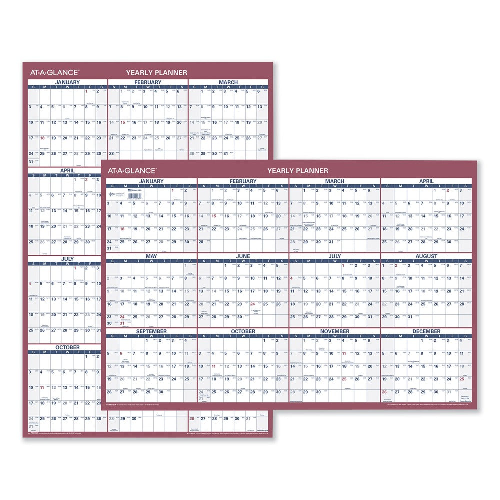 AT-A-GLANCE 12 Month: Jan 2026 to Dec 2026 24 in. x 36 in. Vertical/Horizontal Wall Calendar - White/Blue/Red Sheets