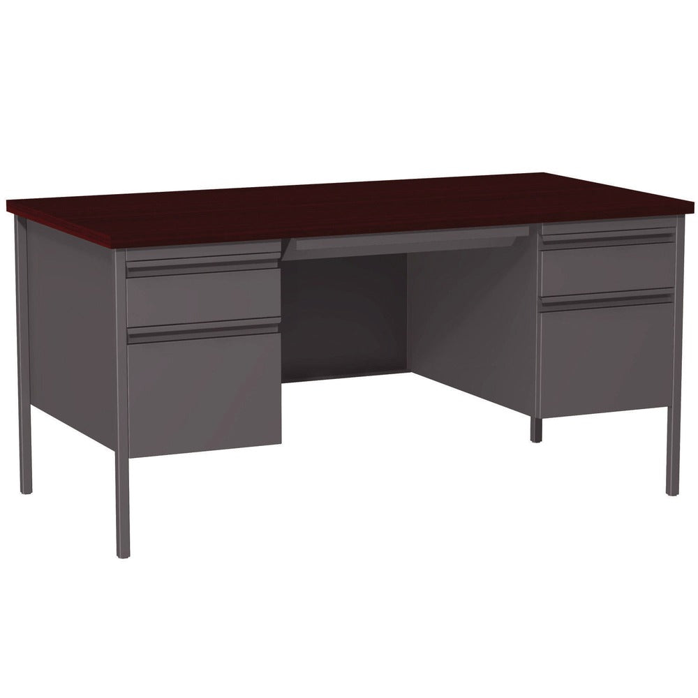 Alera 60 in. x 30 in. x 29.5 in. Double Pedestal Steel Desk - Mahogany/Charcoal/Charcoal Legs
