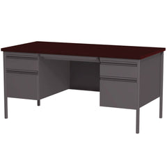Alera 60 in. x 30 in. x 29.5 in. Double Pedestal Steel Desk - Mahogany/Charcoal/Charcoal Legs