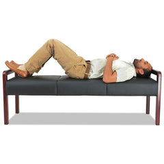 Alera Reception Lounge WL Series 65.75 in. x 22.25 in. x 22.88 in. 3-Seat Bench - Black Seat, Mahogany Base
