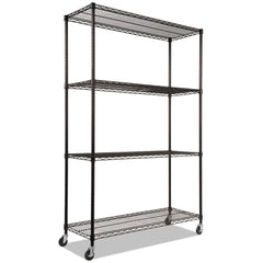 Alera 48 in. x 18 in. x 72 in. NSF Certified 4-Shelf Wire Shelving Kit with Casters - Black