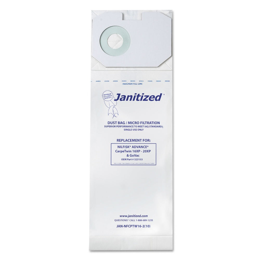 Janitized Vacuum Filter Bags Designed to Fit Nilfisk CarpeTwin Upright 16XP/20XP (100/Carton)