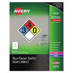 Avery Surface Safe 8 in. x 8 in. Inkjet/Laser Printers Removable Label Safety Signs - White (15/Pack)