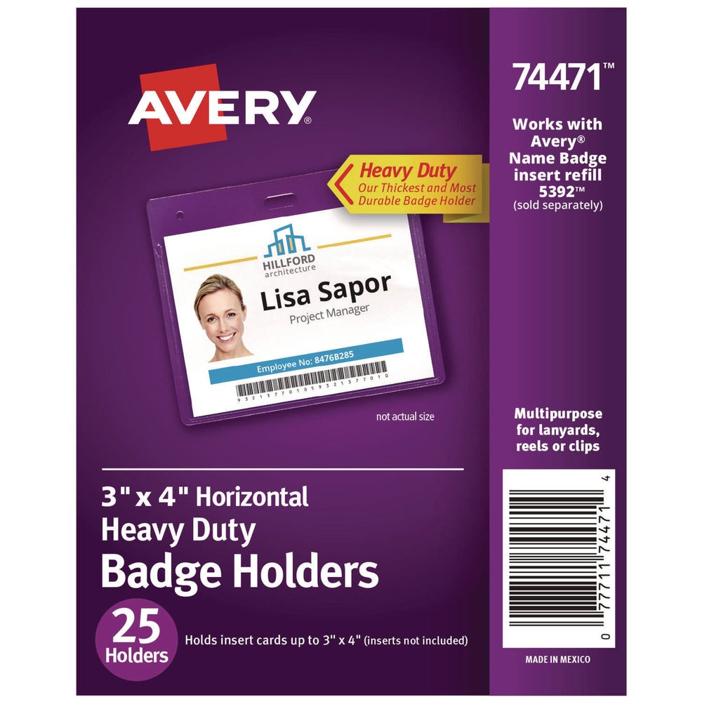 Avery 4w x 3h Secure Top Heavy-Duty Horizontal Badge Holders - Clear (25/Pack)