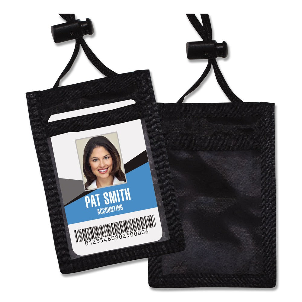 Advantus 3.25 in. x 5 in. Holder 2.38 in. x 3.5 in. Insert 48 in. Cord Vertical ID Badge Holders with Convention Neck Pouch - Black/Clear (12/Pack)