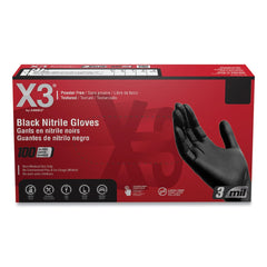 Ammex 9.5 in. Long 3 mil Powder-Free Industrial Nitrile Gloves - X-Large/Black (1000/Carton)