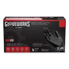 Ammex 9.5 in. Long 5 mil Powder-Free Industrial Nitrile Gloves - Large/Black (1000/Carton)