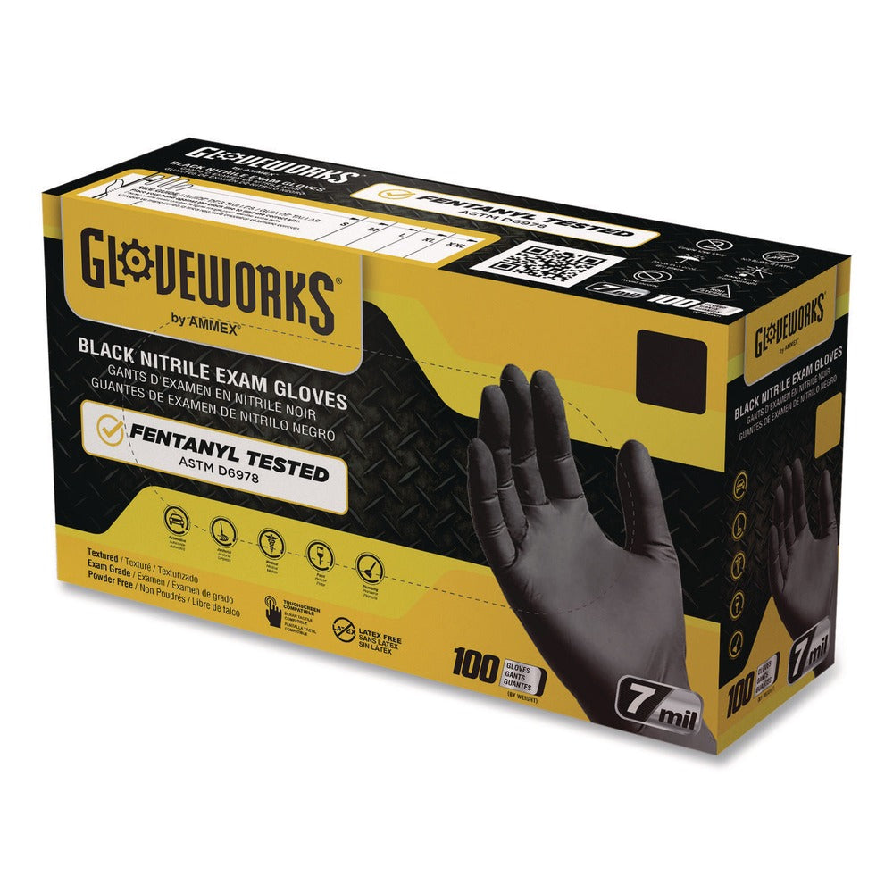 Ammex 6 mil Powder-Free Nitrile Exam Gloves - Medium, Black (1000/Carton)
