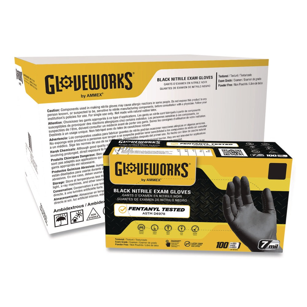 Ammex 6 mil Powder-Free Nitrile Exam Gloves - X-Large, Black (1000/Carton)