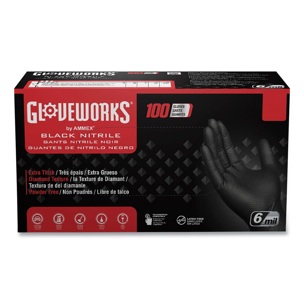 Ammex 6 mil Heavy-Duty Industrial Powder-Free Nitrile Gloves - Large, Black (1000/Carton)