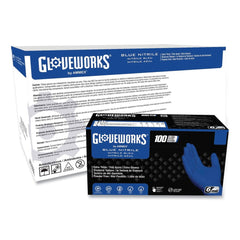 Ammex 9.5 in. 6 mil Heavy-Duty Industrial Nitrile Gloves - Medium/Royal Blue (1000/Carton)