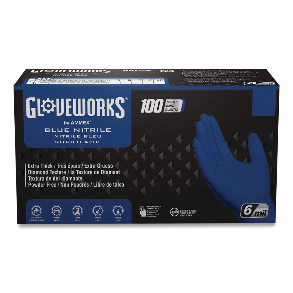 Ammex 9.5 in. 6 mil Heavy-Duty Industrial Nitrile Gloves - Large/Royal Blue (1000/Carton)