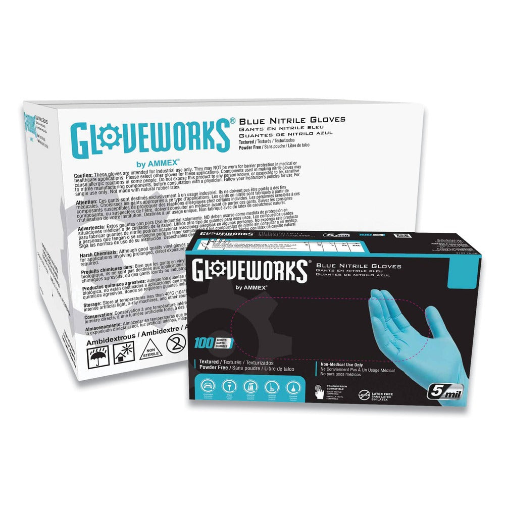 Ammex 5 mil Industrial Powder-Free Nitrile Gloves - Large, Blue (1000/Carton)