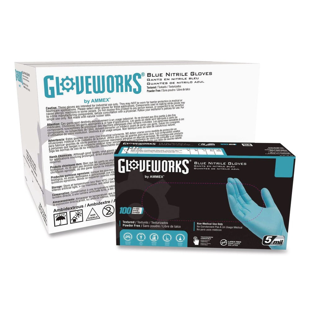 Ammex 9.5 in. Long 5 mil Thick Powder-Free Industrial Nitrile Gloves - XX-Large, Blue (1000/Carton)
