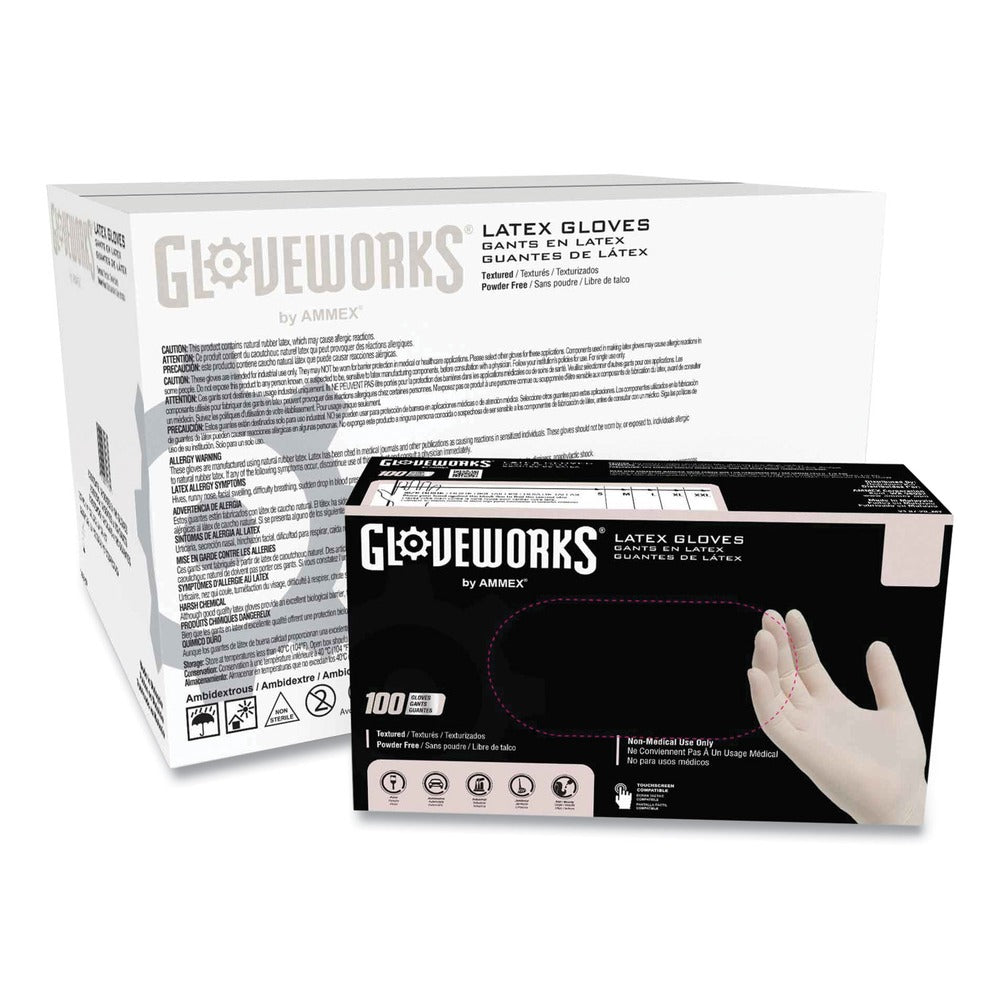 Ammex 4 mil Powder-Free Latex Disposable Gloves - Large, Ivory (1000/Carton)