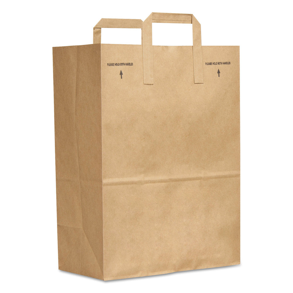 Ross & Wallace Paper Products 12 in. x 7 in. x 17 in. 30 lbs. Capacity 1/6 BBL Attached Handle Grocery Paper Bags - Kraft (300/Bundle)